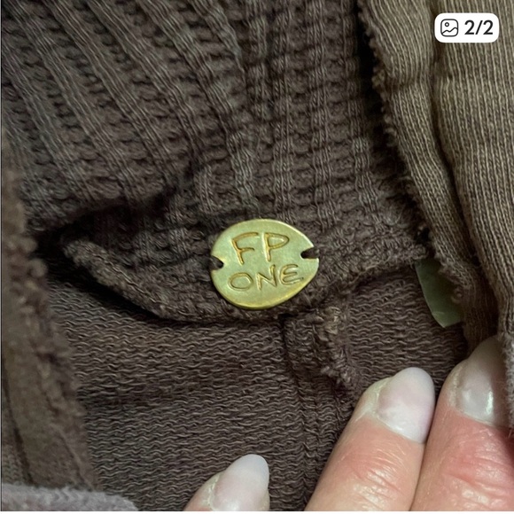 Free People Distressed Brown Cropped Hoodie - Picture 2 of 2